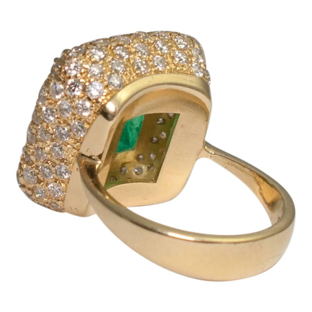 Women's 7.32 Carat Emerald Diamond Gold Cocktail Ring For Sale