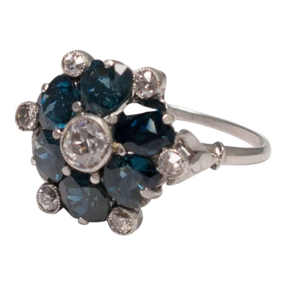 Women's Antique Sapphire Hearts Diamond Ring