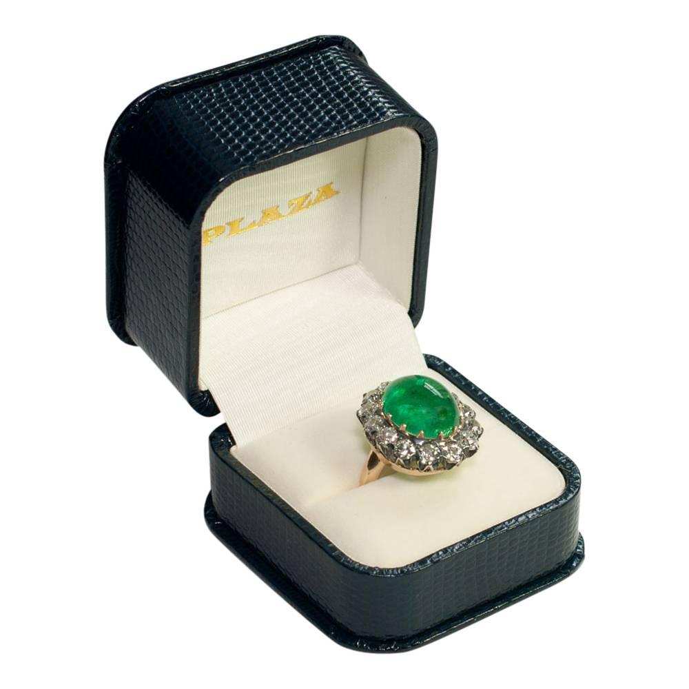 Antique Victorian Cabochon Emerald Diamond Silver Ring For Sale 3