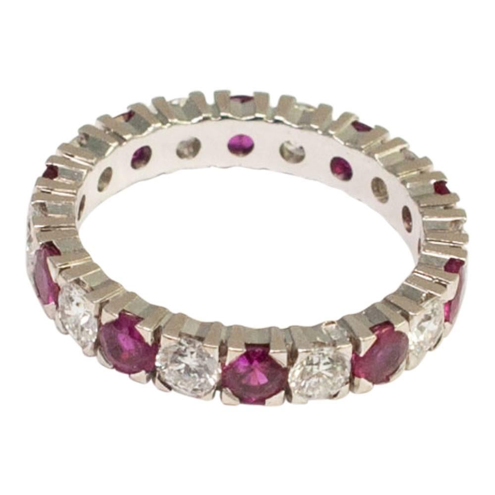 Ruby Diamond Eternity Ring In Excellent Condition In ALTRINCHAM, GB