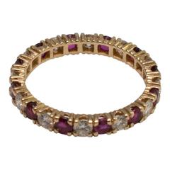 Ruby 18 Carat Yellow Gold Diamond Eternity Engagement Band Ring