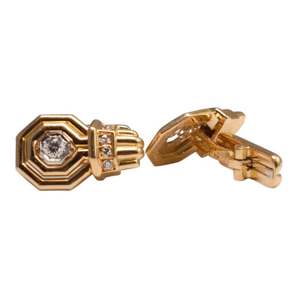 Men's Chaumet Diamond Gold Cufflinks
