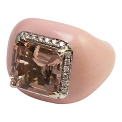 Morganite Diamond Pink Enamel Gold Cocktail Ring