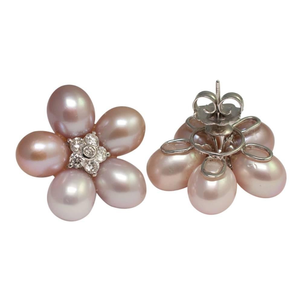 Pink South Sea Pearl Diamond Earrings In Excellent Condition For Sale In ALTRINCHAM, GB