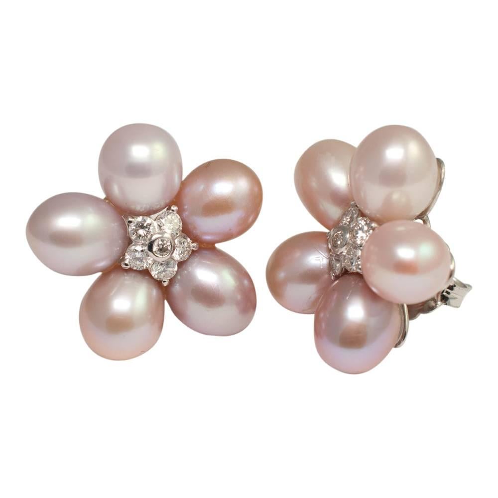 Pink South Sea Pearl Diamond Earrings For Sale 1