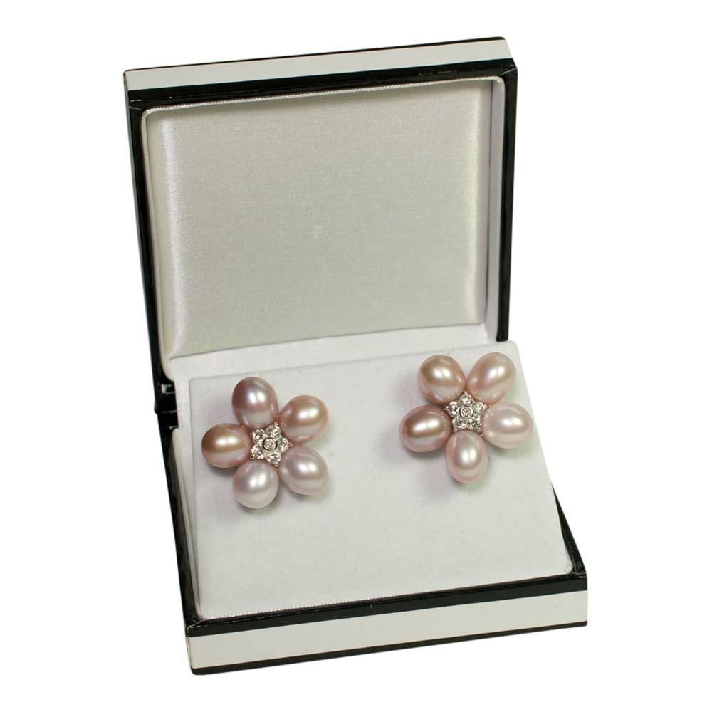 Pink South Sea Pearl Diamond Earrings For Sale 3