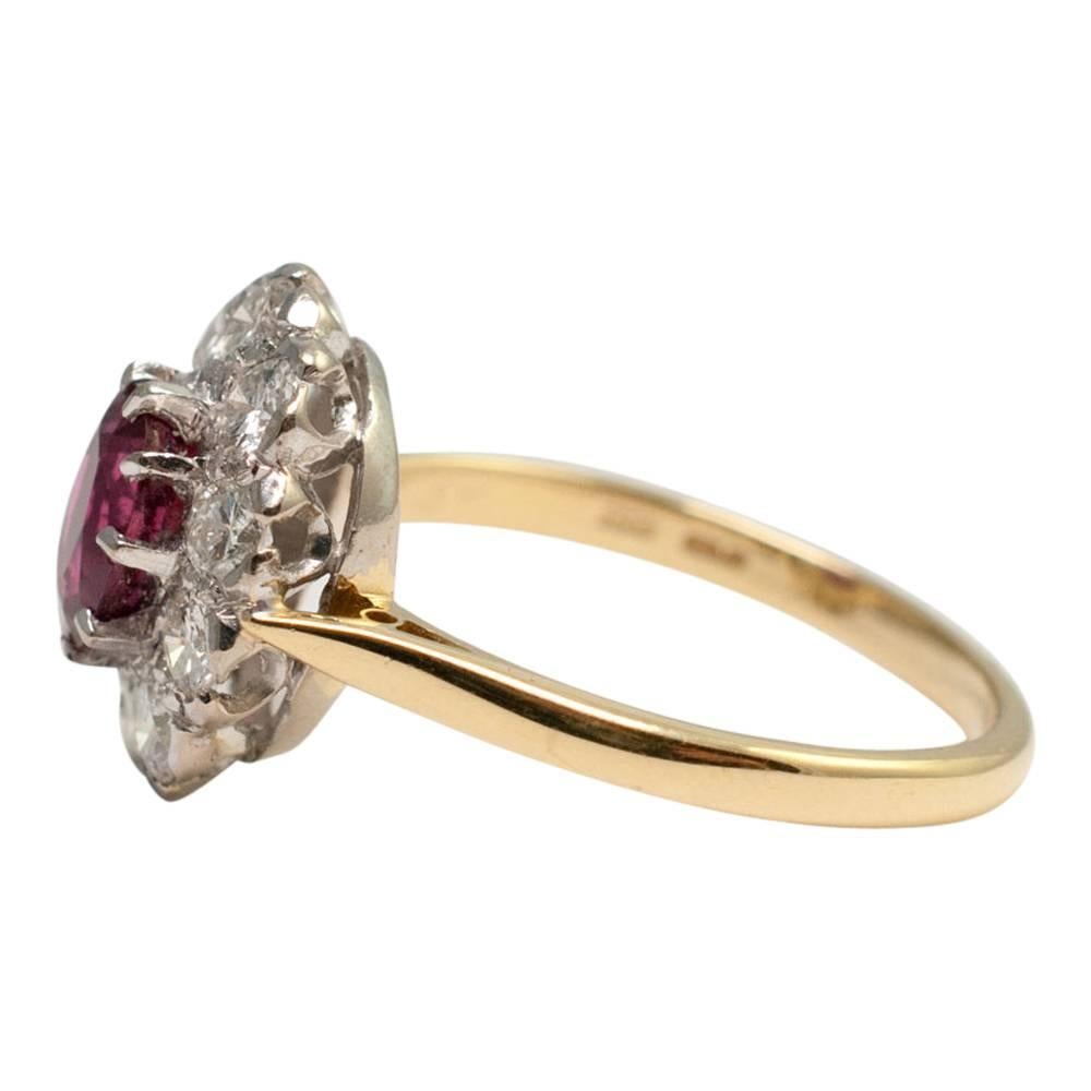 Women's Ruby Diamond Gold Cluster Ring