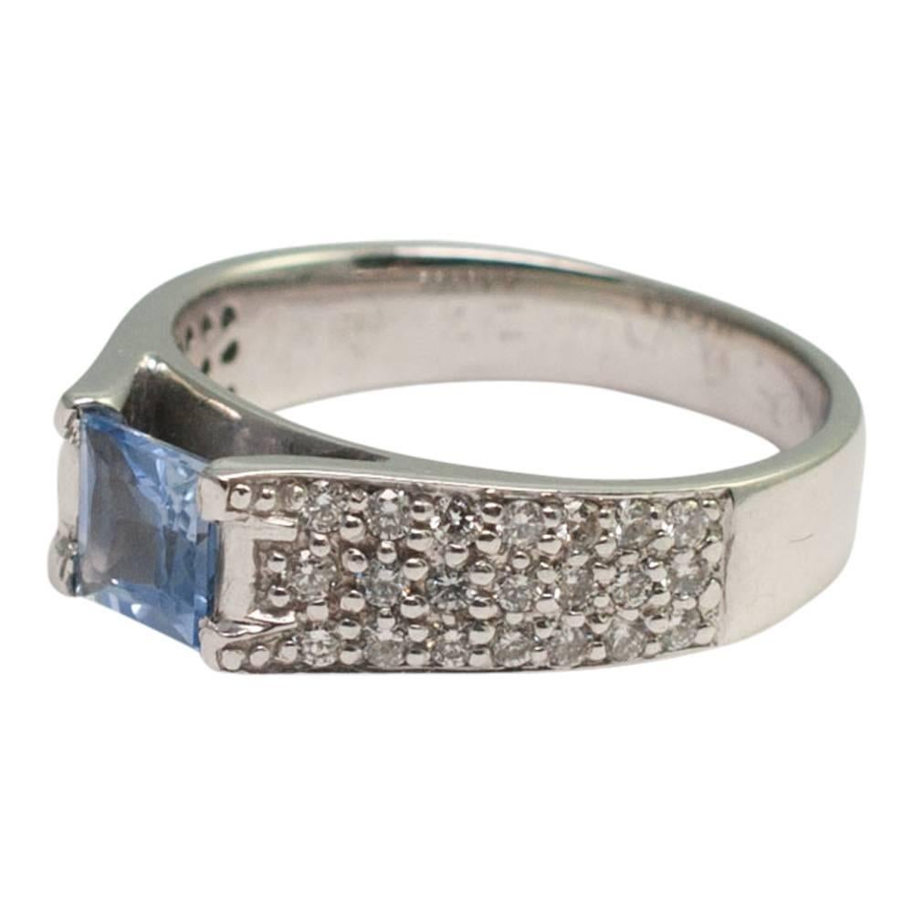 Princess Cut Sapphire Diamond Gold Band Ring For Sale