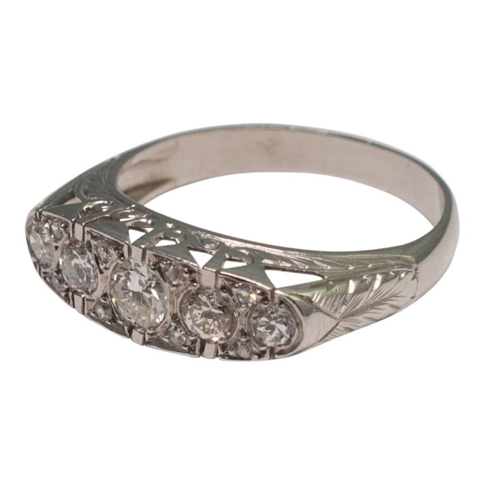 French Diamond Platinum Five-Stone Ring For Sale 2