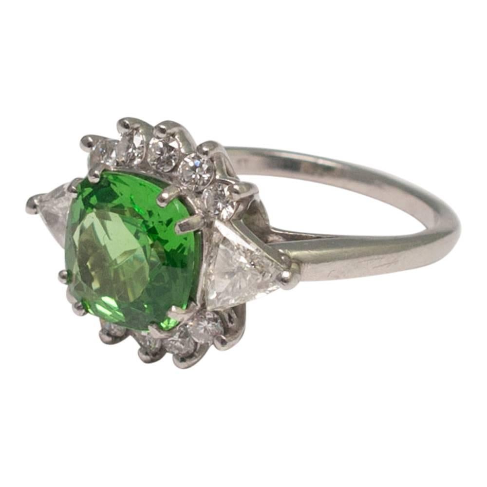 Tsavorite Diamond Platinum Ring In Excellent Condition In ALTRINCHAM, GB