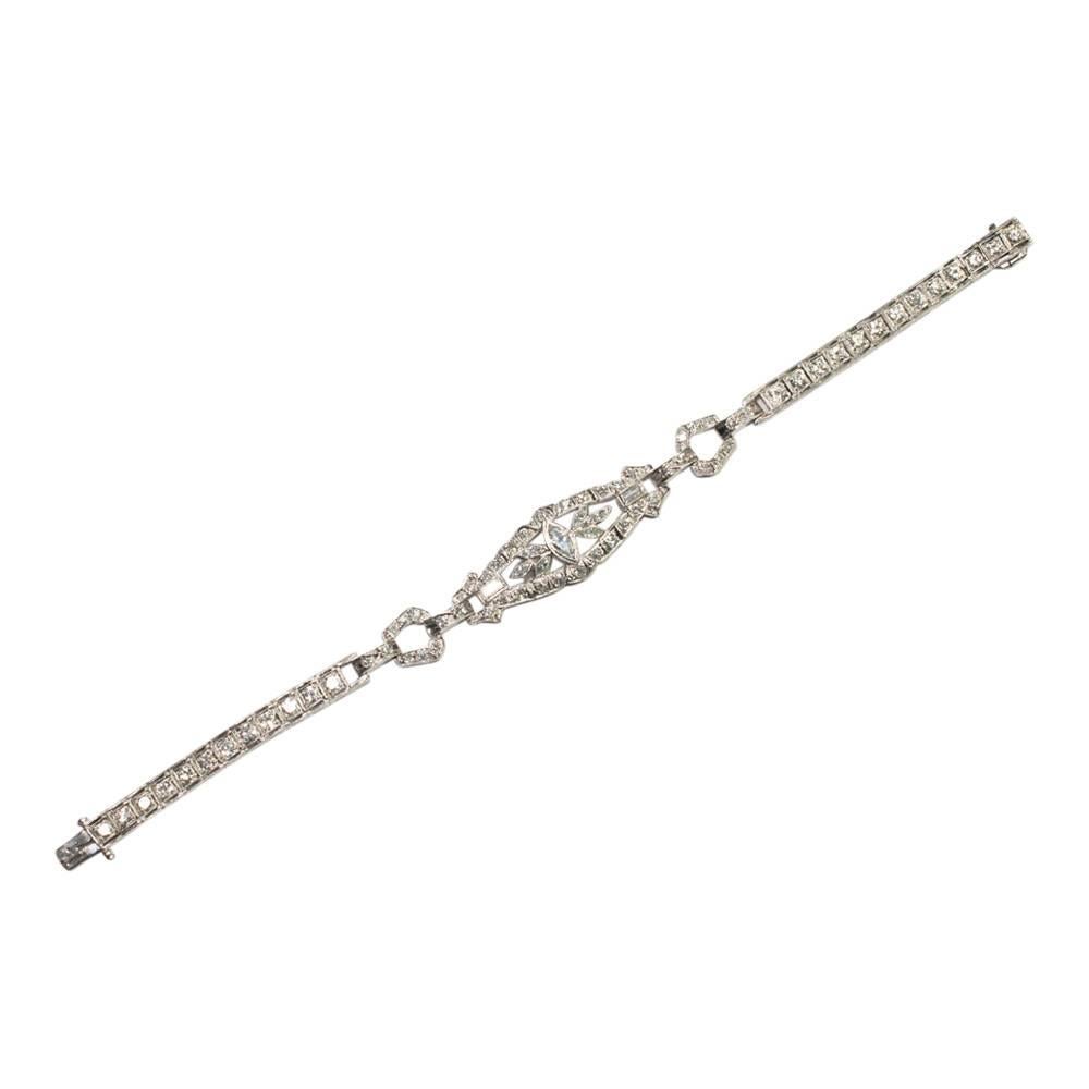 Art Deco Diamond Platinum Bracelet In Excellent Condition For Sale In ALTRINCHAM, GB