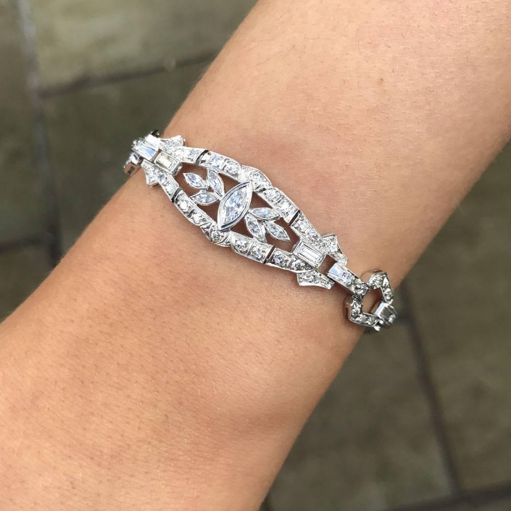 Art Deco Diamond Platinum Bracelet For Sale 6