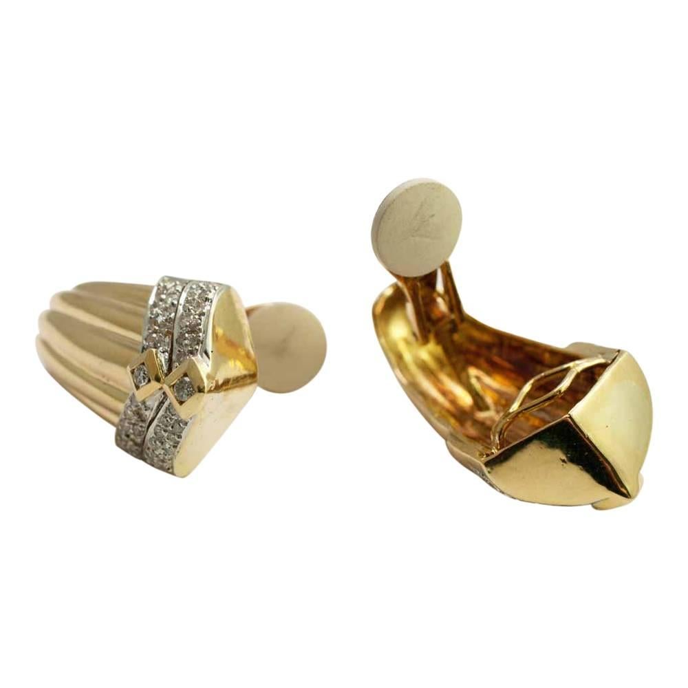 Women's Gold Diamond Clip On Earrings For Sale