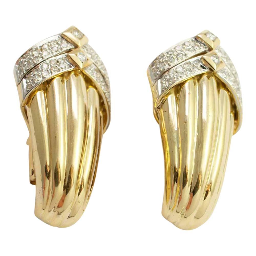 Gold Diamond Clip On Earrings For Sale 2