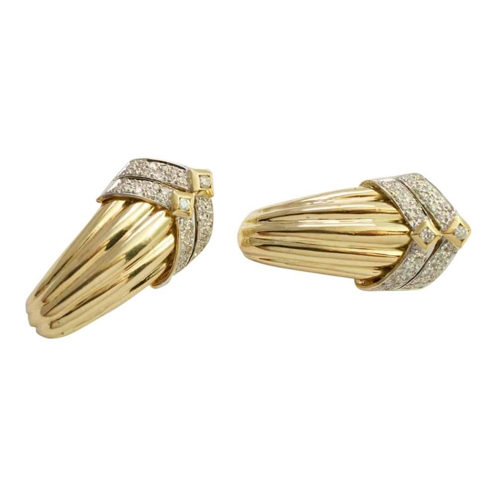 Gold Diamond Clip On Earrings For Sale 3