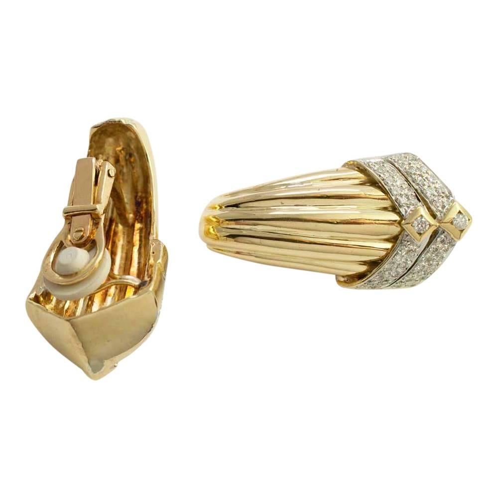 Gold Diamond Clip On Earrings For Sale 4