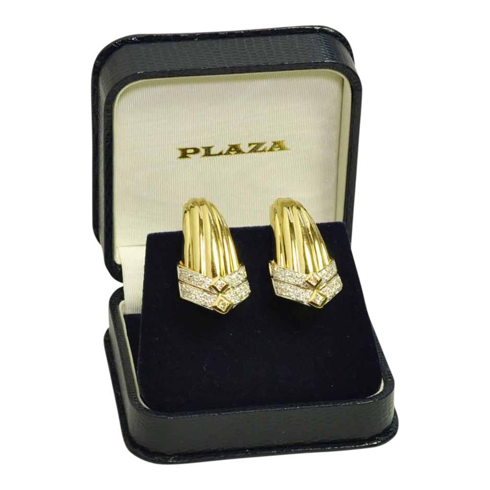 Gold Diamond Clip On Earrings For Sale 5