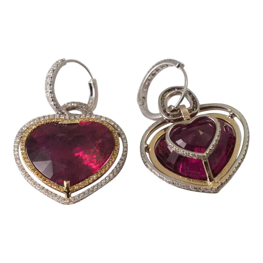 Rubellite Diamond Gold Earrings In Excellent Condition In ALTRINCHAM, GB