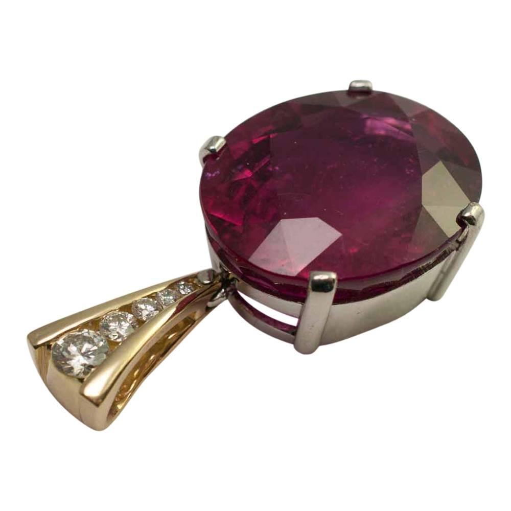 Women's or Men's Rubellite Diamond Gold Pendant For Sale