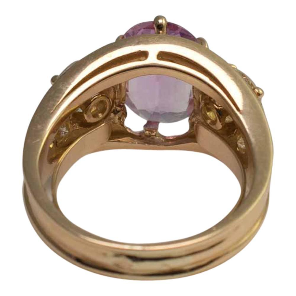 Women's Pink Topaz and Diamond Three-Stone Ring For Sale