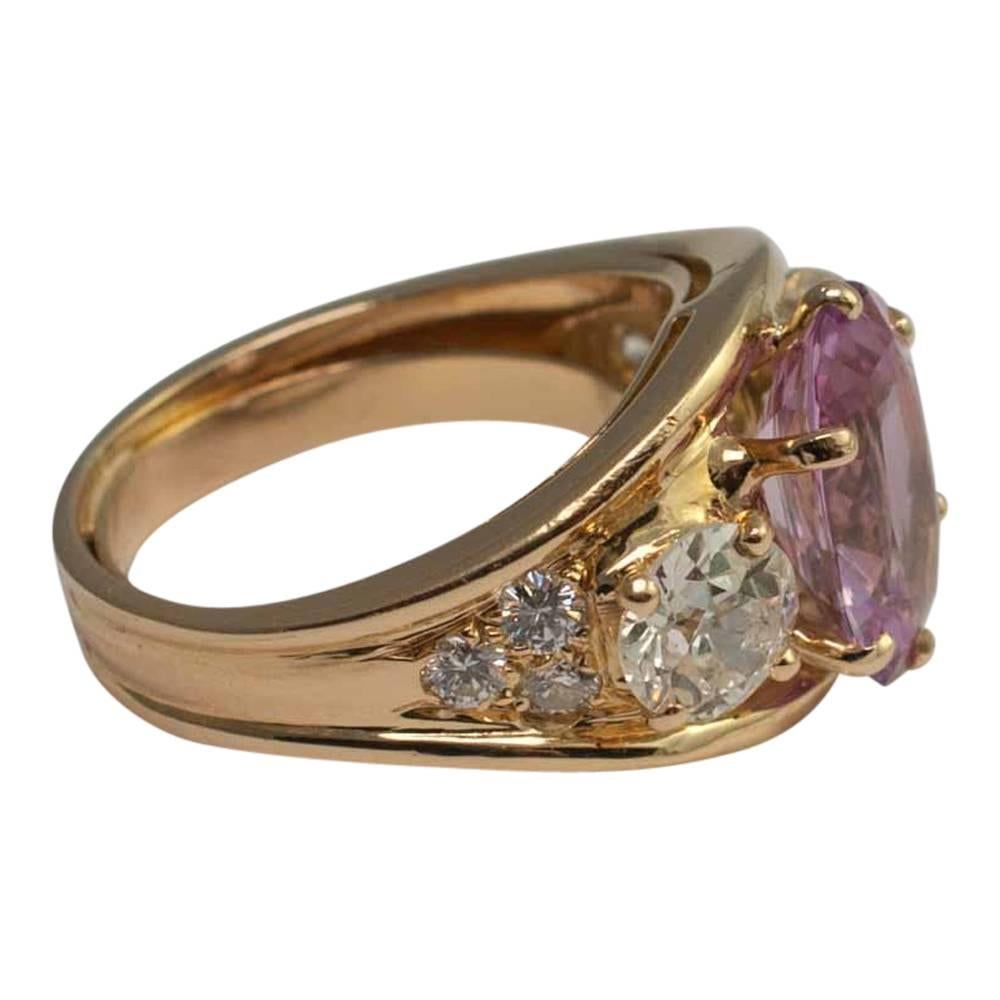 Pink Topaz and Diamond Three-Stone Ring For Sale 1