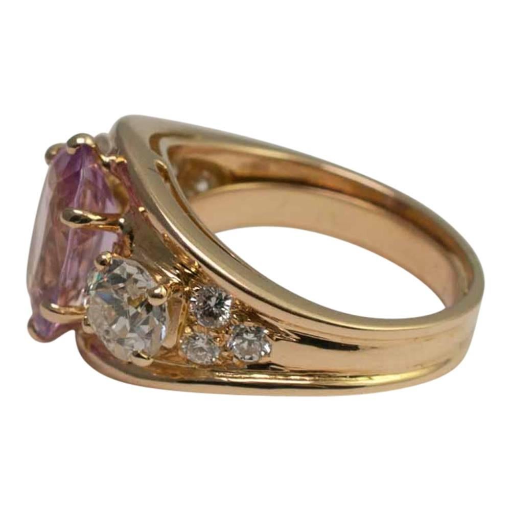 Pink Topaz and Diamond Three-Stone Ring For Sale 2