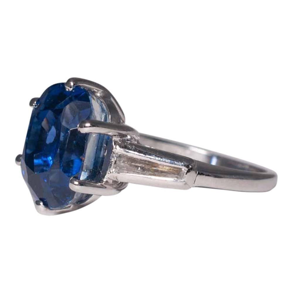 Sapphire, Diamond and Platinum Ring For Sale 1