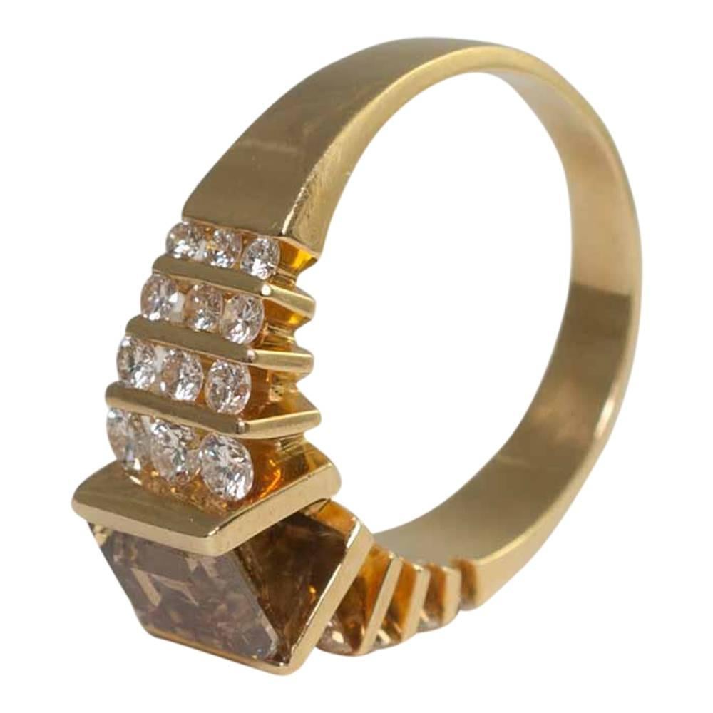 Women's or Men's Fancy Yellow Brown White Diamond Ring