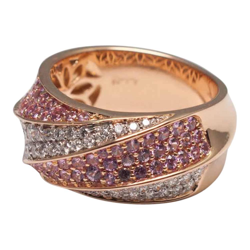 Pink Sapphire Diamond 18 Carat Gold Band Eternity Ring In Excellent Condition In ALTRINCHAM, GB