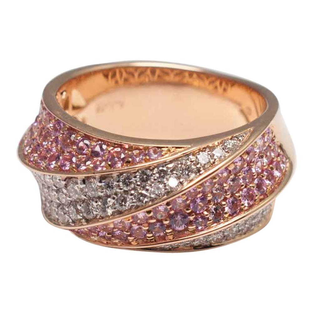 Women's Pink Sapphire Diamond 18 Carat Gold Band Eternity Ring