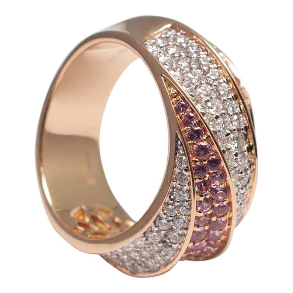 Pink Sapphire Diamond 18 Carat Gold Band Eternity Ring 2