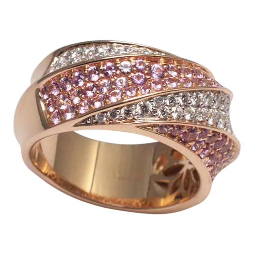 Pink Sapphire Diamond 18 Carat Gold Band Eternity Ring 3