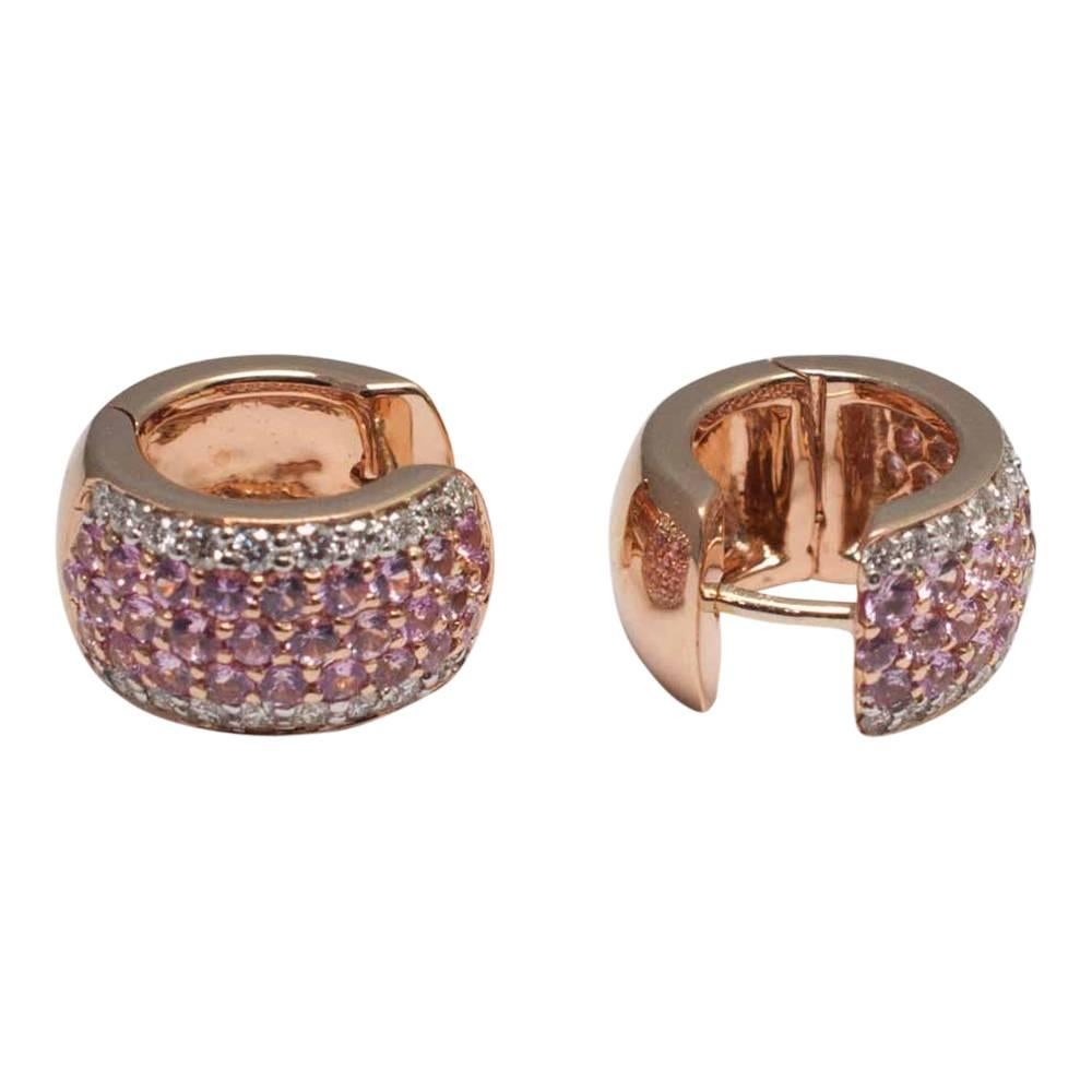 Women's Pink Sapphire and Diamond Hooped Earrings