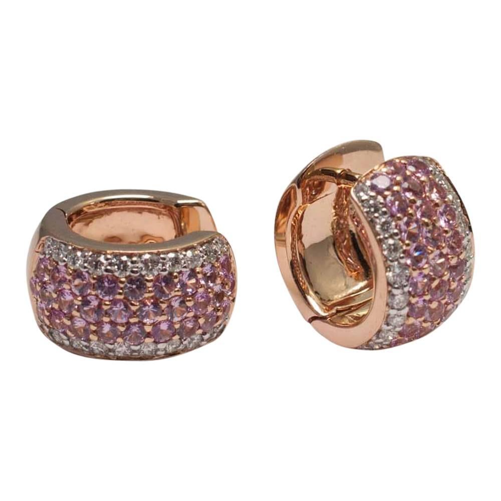 Pink Sapphire and Diamond Hooped Earrings 1