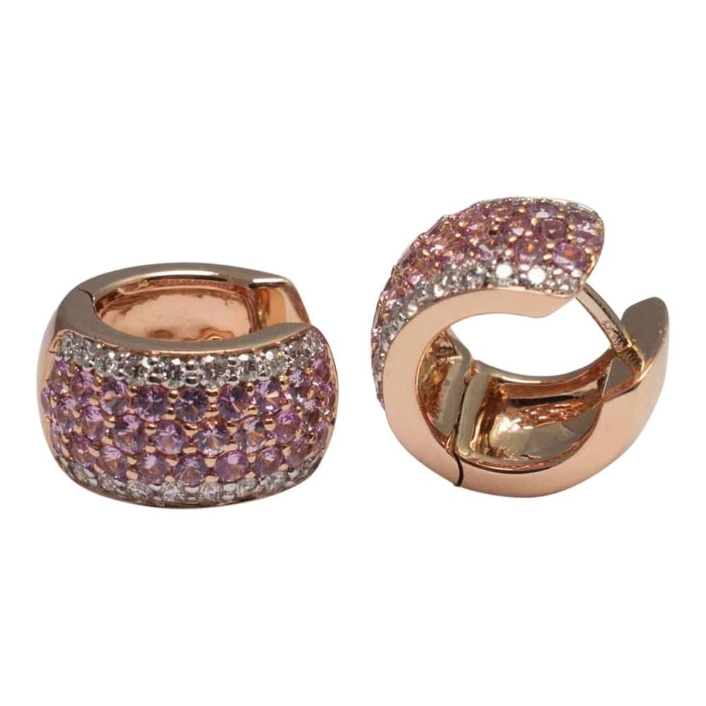 Pink Sapphire and Diamond Hooped Earrings 2