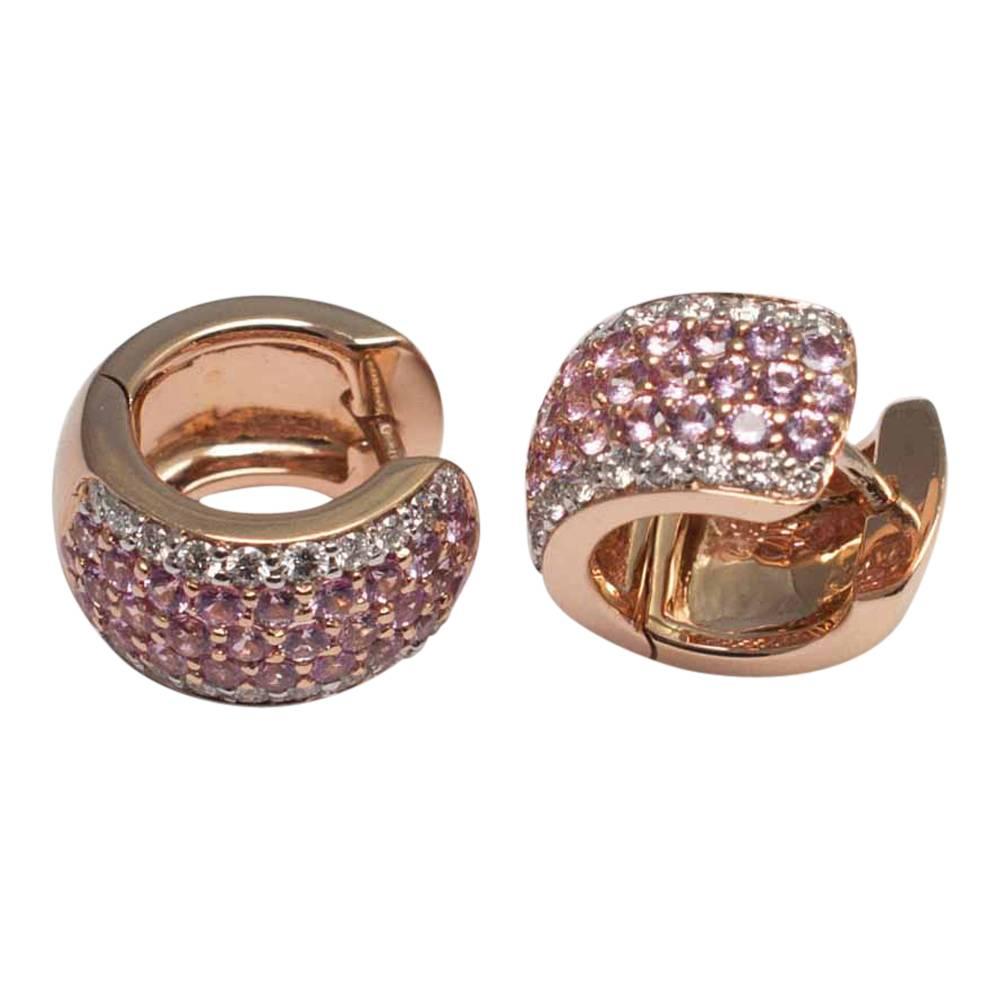 Pink Sapphire and Diamond Hooped Earrings 3
