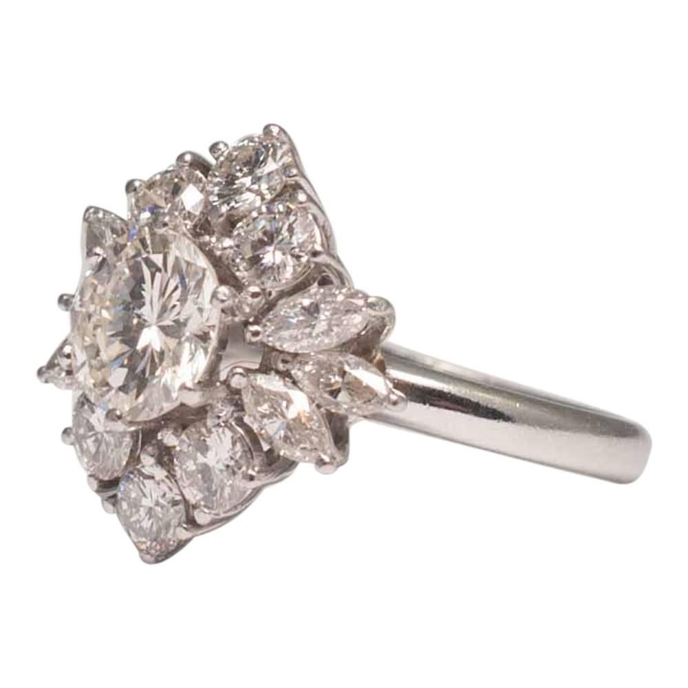 Diamond Cluster Platinum Cocktail Ring For Sale 2