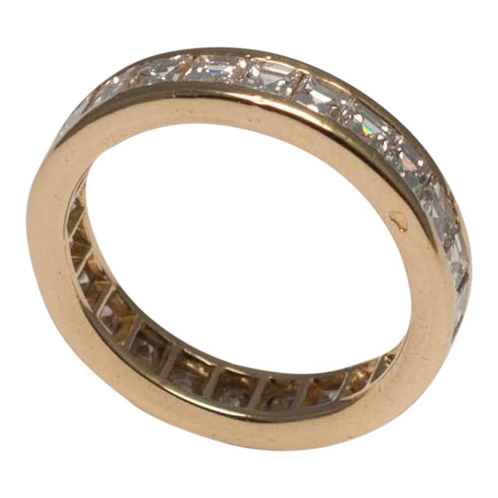 O.J. Perrin Square Diamond 18 Carat Yellow Gold Eternity Ring Circa 1970 In Excellent Condition For Sale In ALTRINCHAM, GB