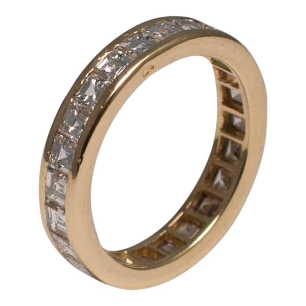 O.J. Perrin Square Diamond 18 Carat Yellow Gold Eternity Ring Circa 1970 For Sale 1