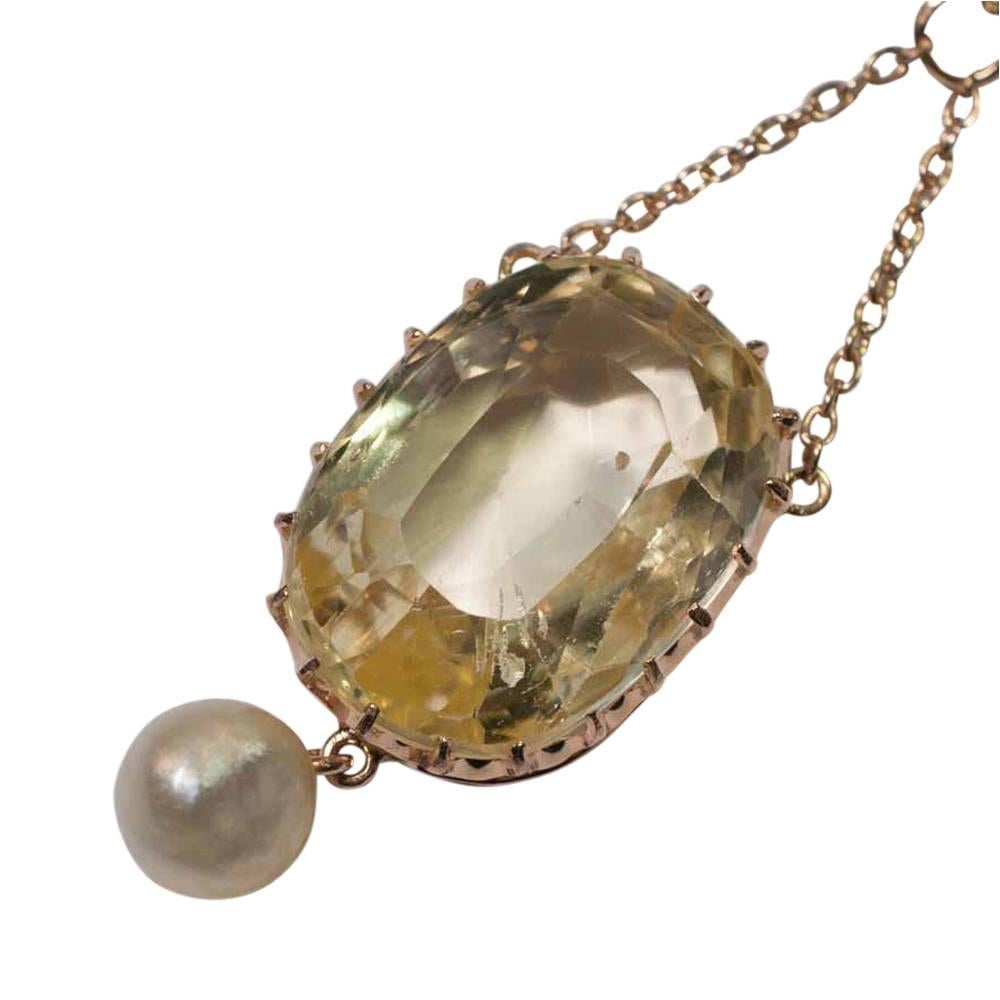 Edwardian Natural Yellow Blue Sapphire Pearl Gold Pendant Circa 1910  For Sale 2