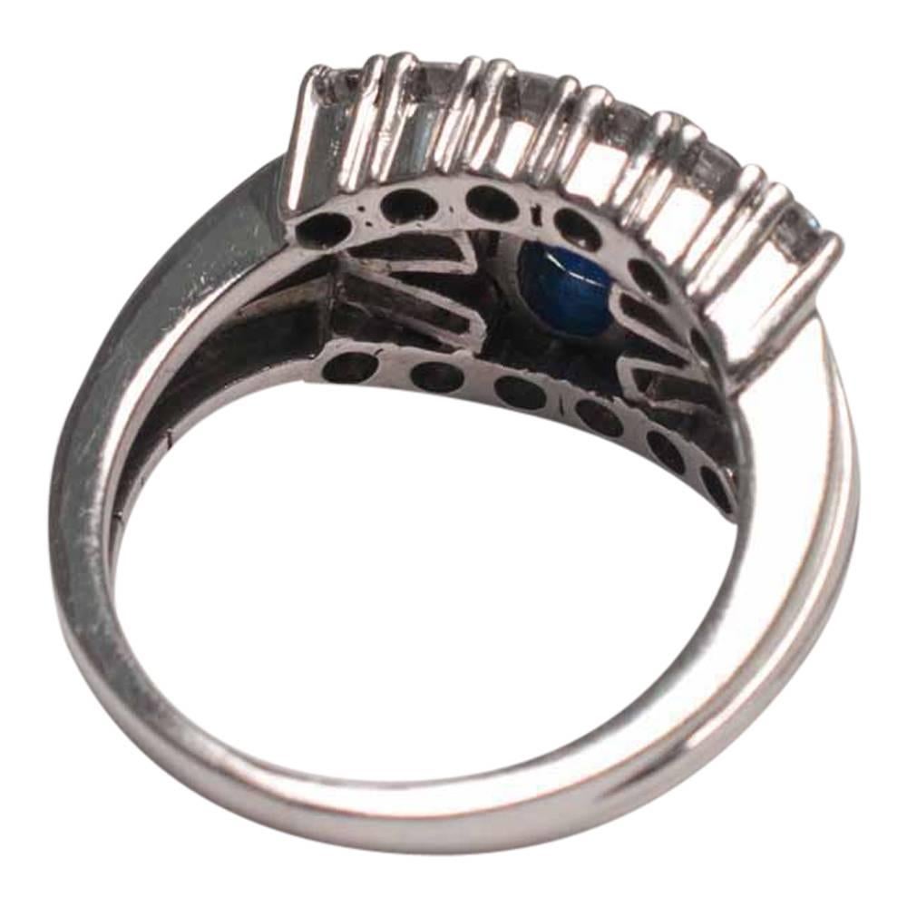 Women's Circa 1970 Midcentury Blue Sapphire Diamond Gold Engagement Band Ring