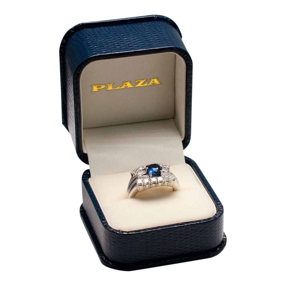 Circa 1970 Midcentury Blue Sapphire Diamond Gold Engagement Band Ring 2