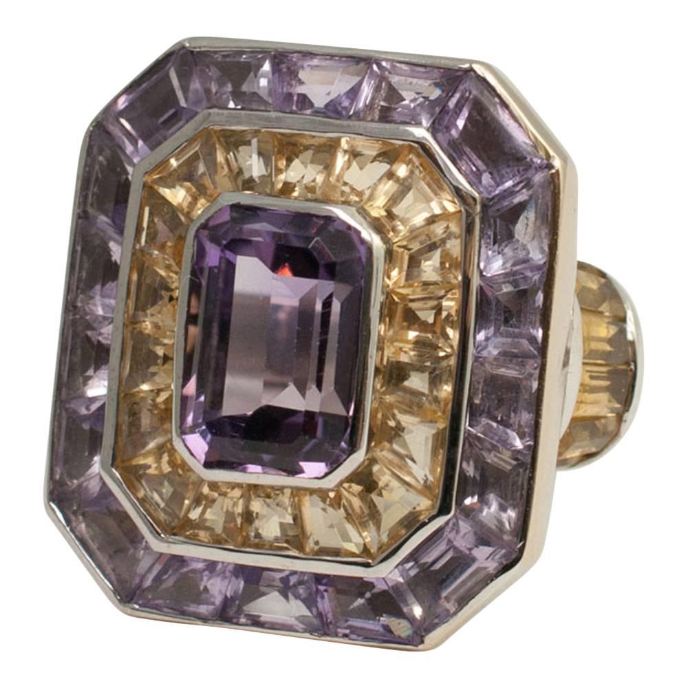 Theo Fennell Gold Amethyst Citrine Rumba Ring In Excellent Condition For Sale In ALTRINCHAM, GB