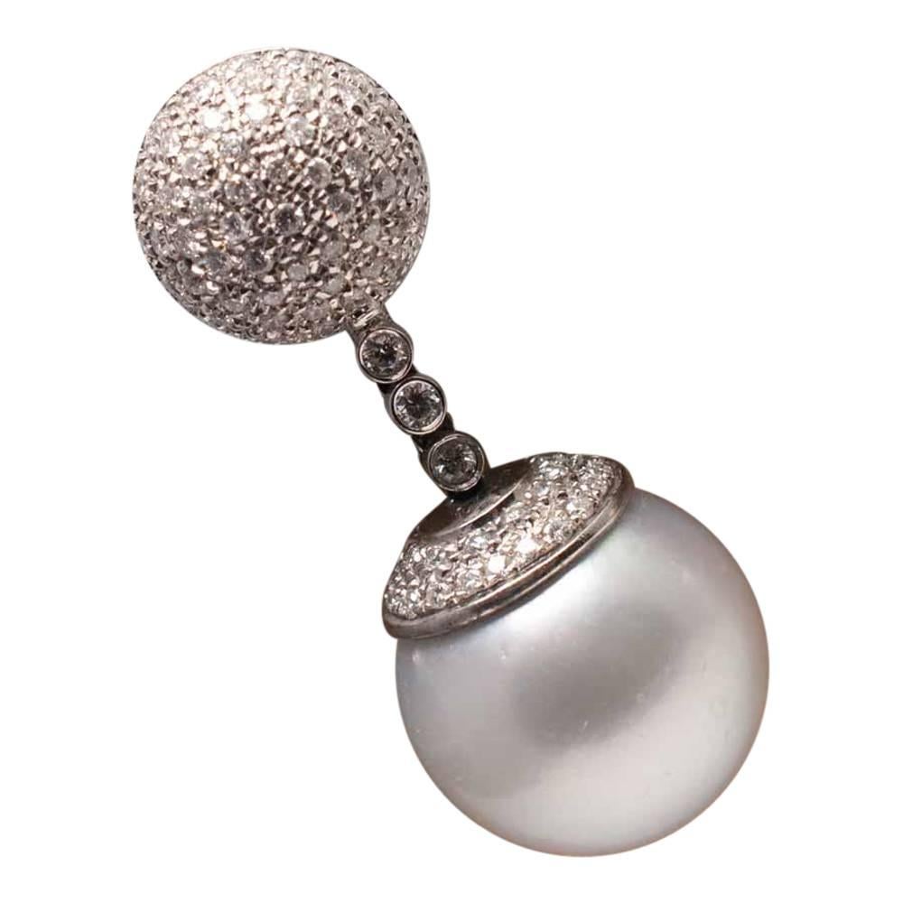 Women's South Sea Pearl and Diamond Earrings For Sale