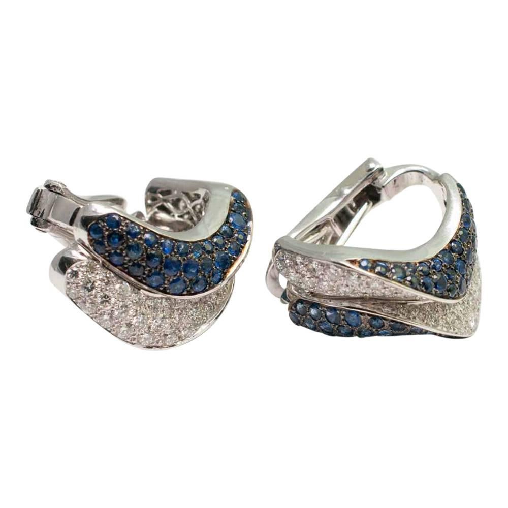 Women's Adler Sapphire and Diamond Méandres Wave Earrings For Sale
