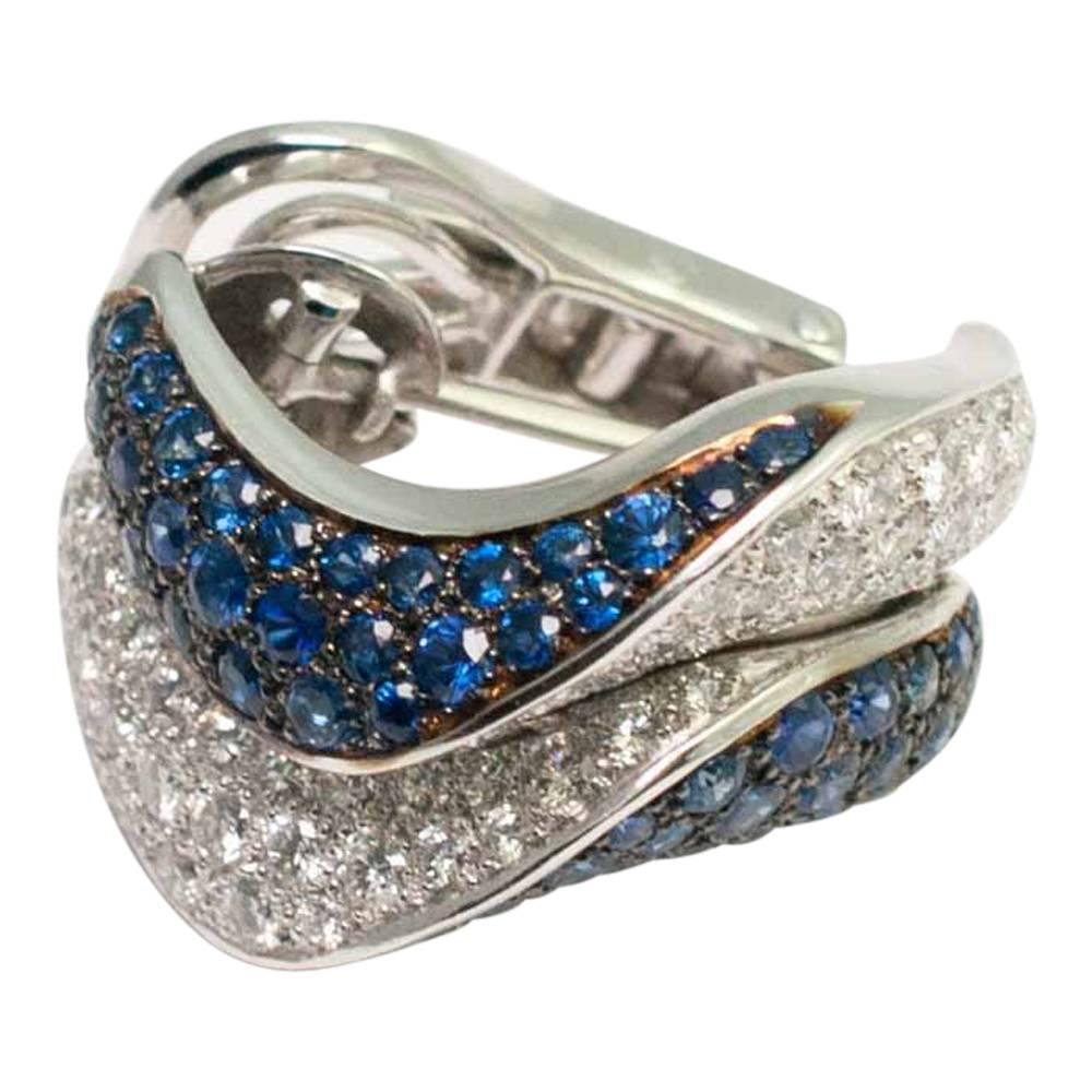 Adler Sapphire and Diamond Méandres Wave Earrings For Sale 1