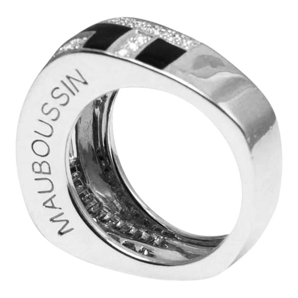 Women's Mauboussin Diamond and Black Lacquer Gold Ring For Sale