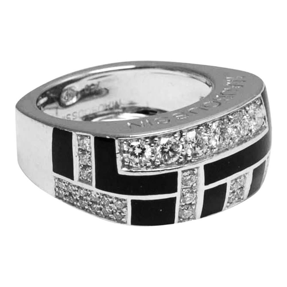 Mauboussin Diamond and Black Lacquer Gold Ring For Sale 1