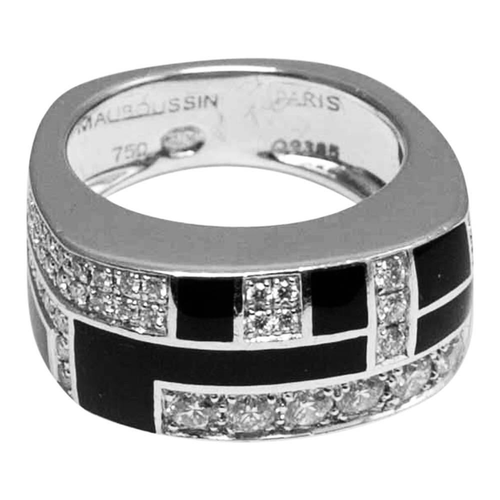 Mauboussin Diamond and Black Lacquer Gold Ring For Sale 3