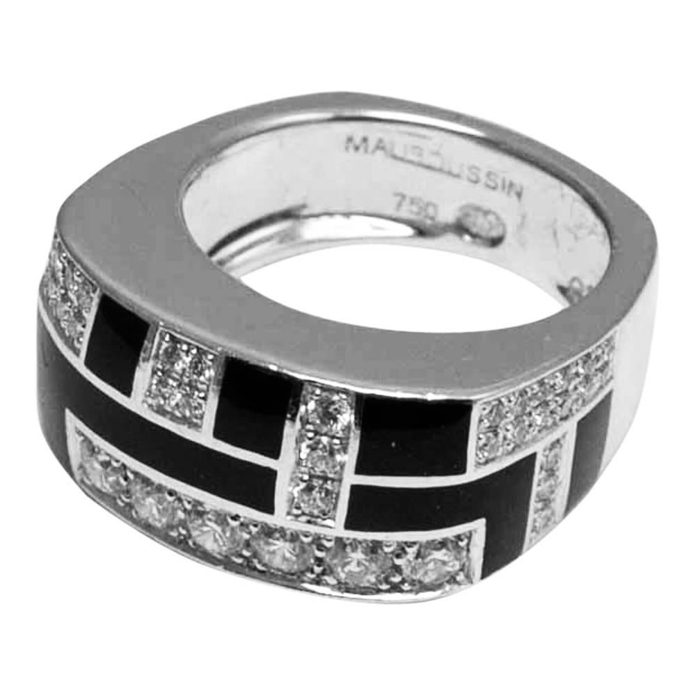 Mauboussin Diamond and Black Lacquer Gold Ring For Sale 4